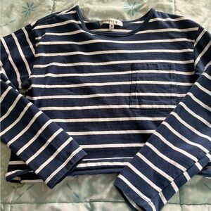 Madden Girl Navy & White Striped Long Sleeve Top (size: m)
